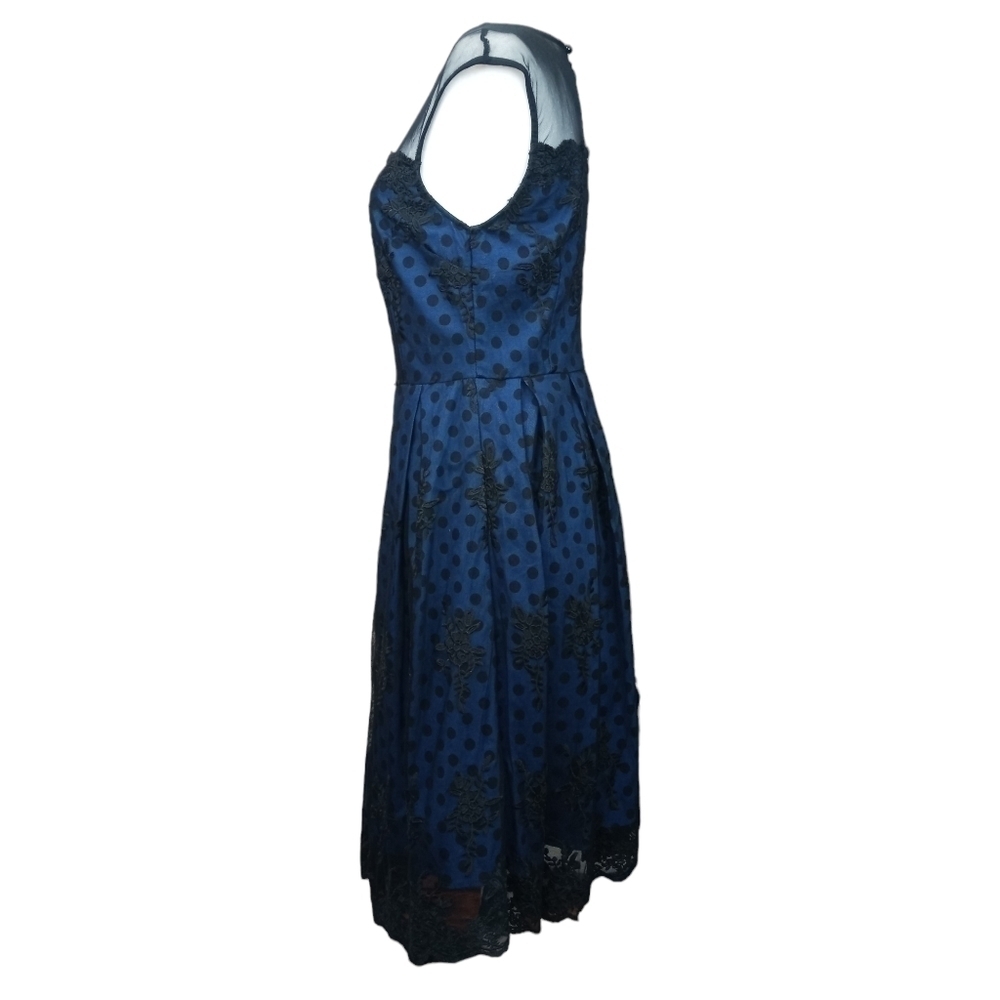 MissMay Retro Pin-Up Swing Dress Polka-Dot Floral Lace Blue/Black Size Small - Picture 8 of 16